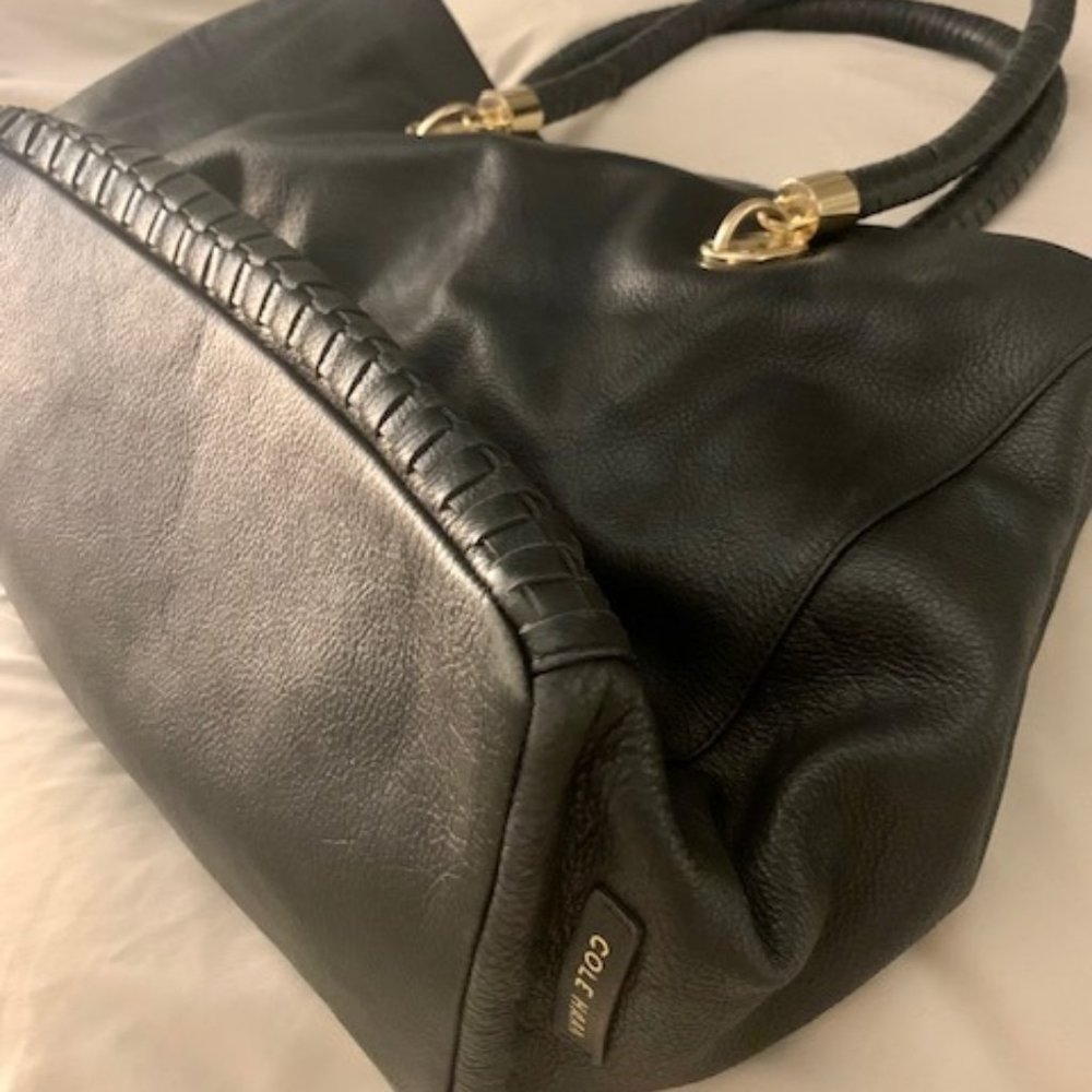 Black Cole Haan Woven Leather Handbag
